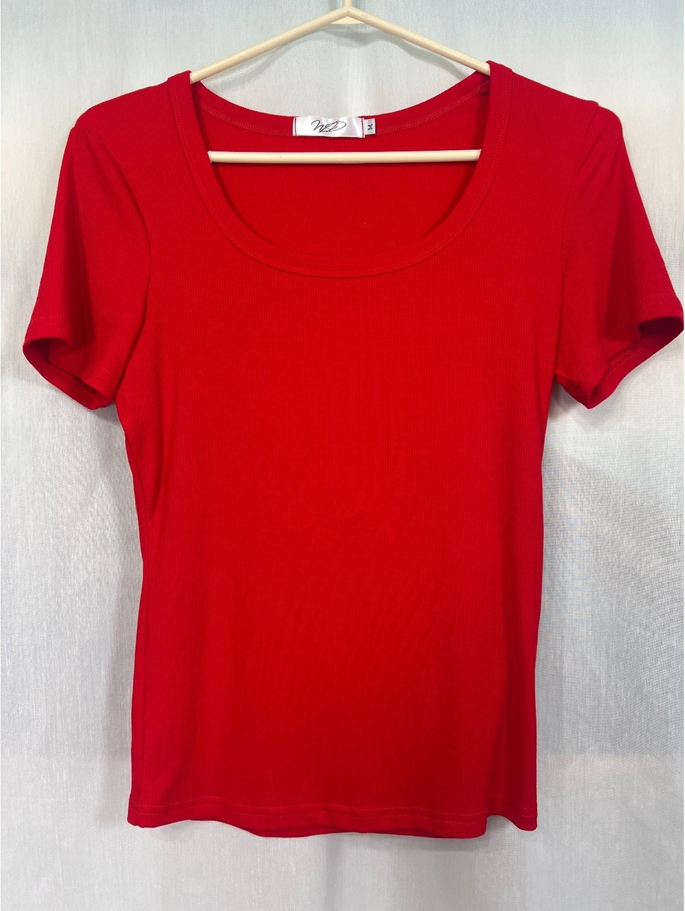 Red Short Sleeve Ribbed Knit Top Women's Medium
